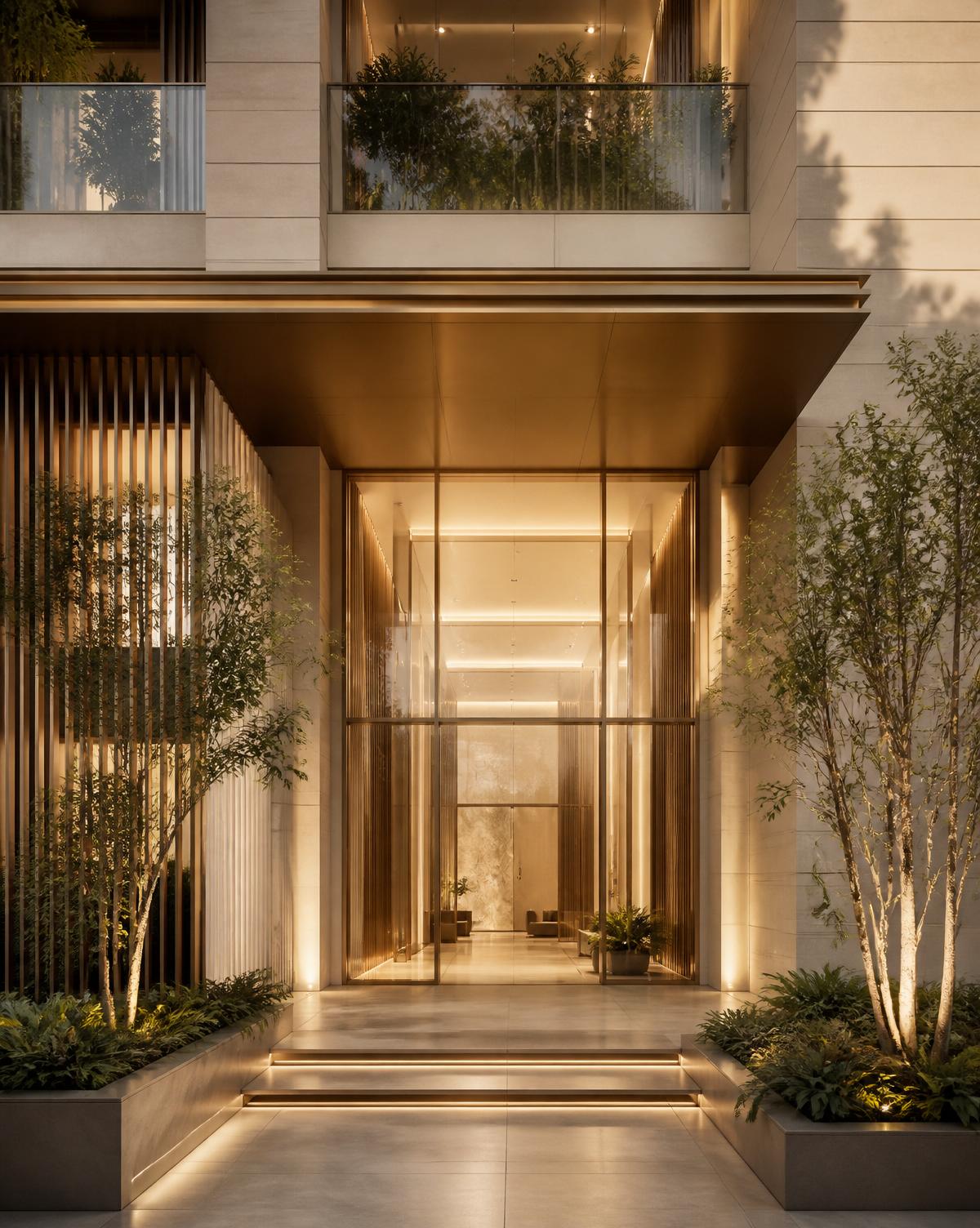 Entrada elegante de edifício residencial de alto padrão